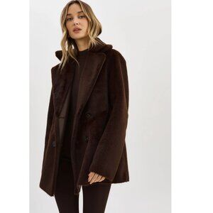 Lamarque Dark Brown Double-Breasted Faux Fur Coat nwt